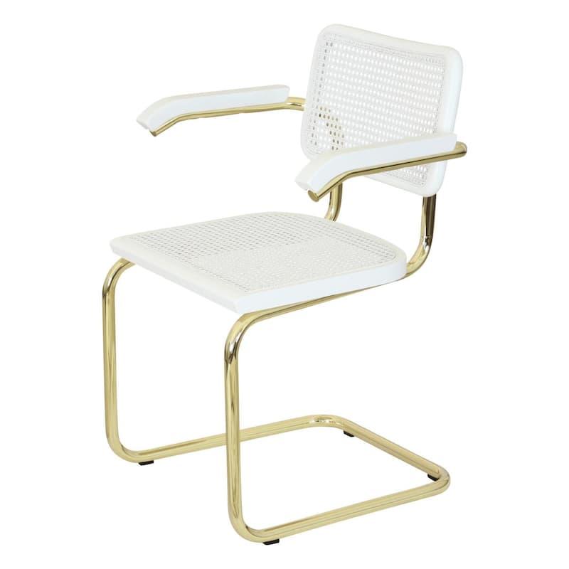Breuer Chair Company Marcel Breuer Cesca Cane Cantilever Armchair Arm Chair w/ Brass Steel Frame (Various Wood & Cane Colors)