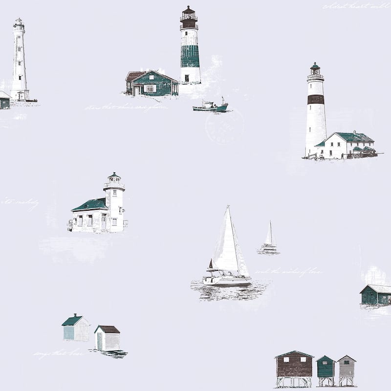 Galerie Wallcoverings Deauville 2 Beach Huts and Lighthouses Non-woven Matte Wallpaper Roll - 33 feet x 21 inches - Grey