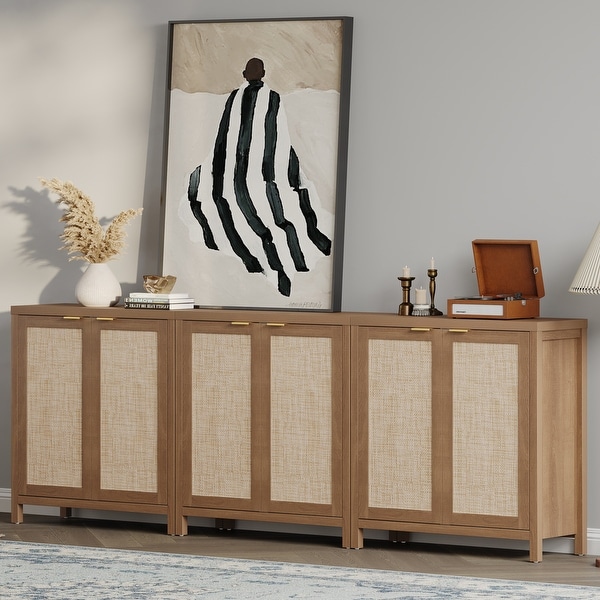 SICOTAS Rattan Sideboard Buffet Accent Storage Cabinet with 2