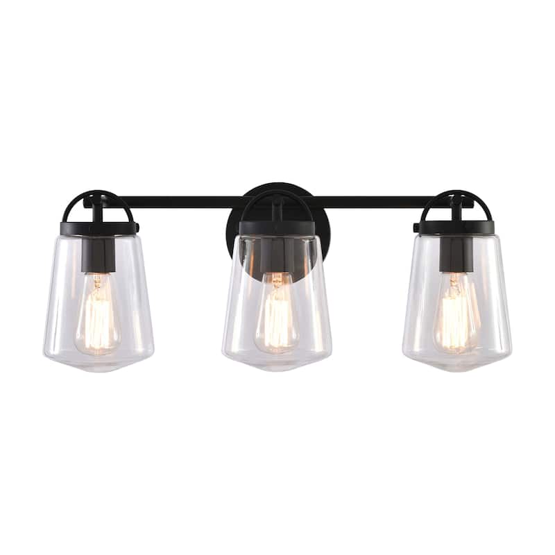22-inch Modern Matte Black Glass 3-Light Bathroom Vanity Light