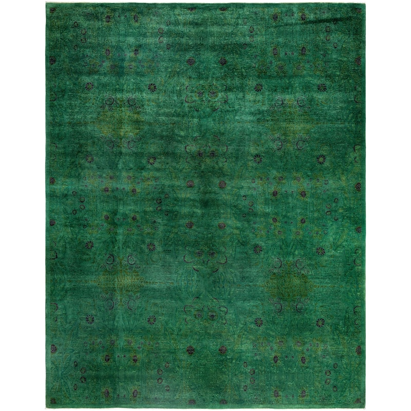 Overdyed One-of-a-Kind Hand-Knotted Area Rug - Green - 9' 0" x 11' 5"