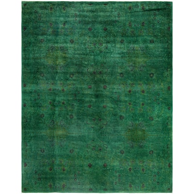 Overdyed One-of-a-Kind Hand-Knotted Area Rug - Green - 9' 0" x 11' 5"