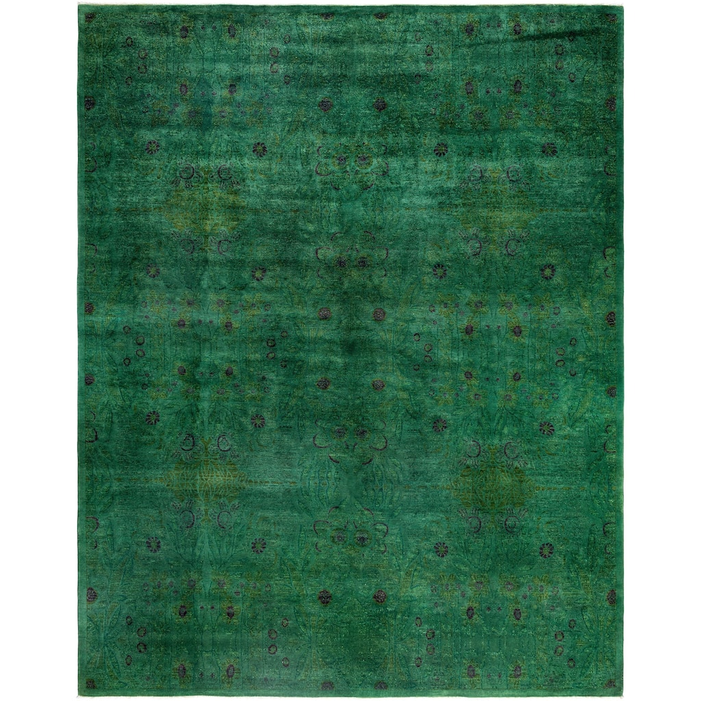 Overdyed One-of-a-Kind Hand-Knotted Area Rug - Green - 9' 0" x 11' 5"