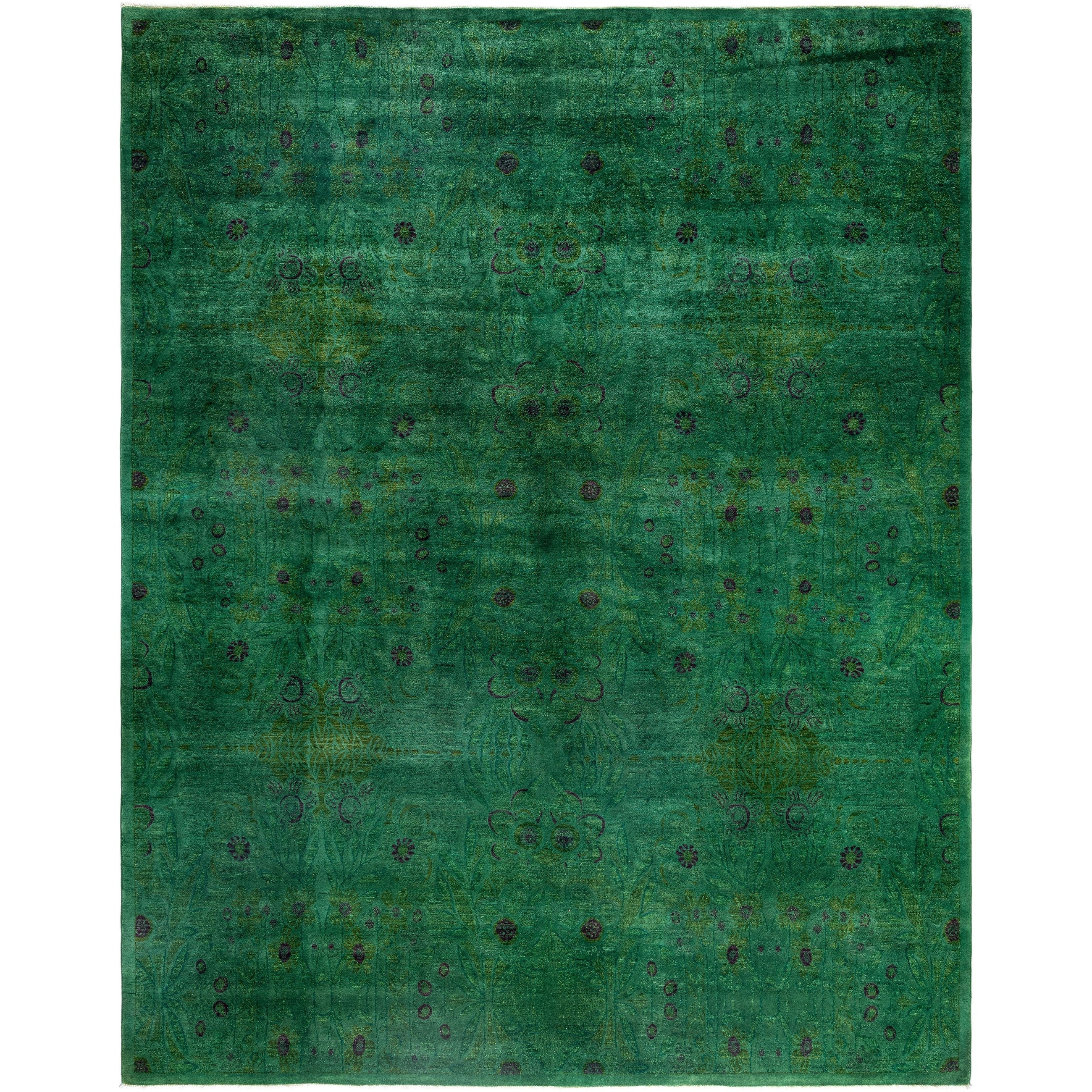 Overdyed One-of-a-Kind Hand-Knotted Area Rug - Green - 9' 0" x 11' 5"