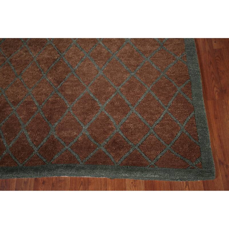 AllOver Brown Trellis Nepalese Oriental Rug HandKnotted Wool Carpet