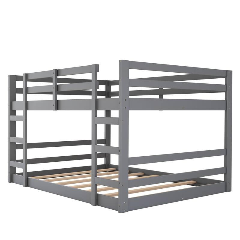 Full Bunk Bed with Ladder and Solid Wood Frame, 300lb Capacity, Space-Saving Design