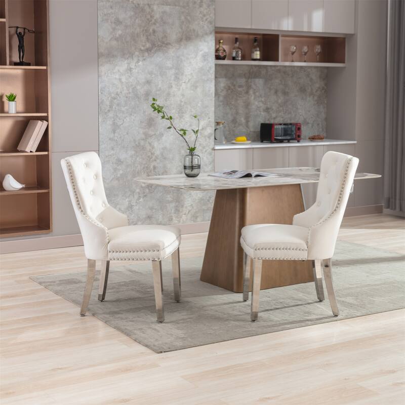 Velvet Upholstered Dining Chairs (Set of 2) with Stainless Steel Legs