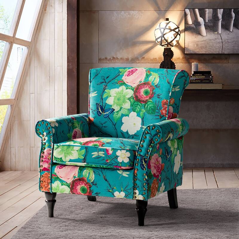 Nyctelius Nailhead Trim Traditional Accent Armchair with Rolled Arms by HULALA HOME - BLUE