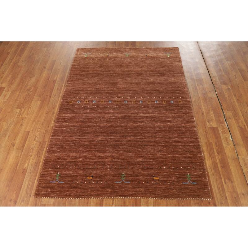 Hand Knotted Oriental 100% Wool Carpet Tribal Tribal Brown Gabbeh Area Rug - 5' 10'' X 4' 0''
