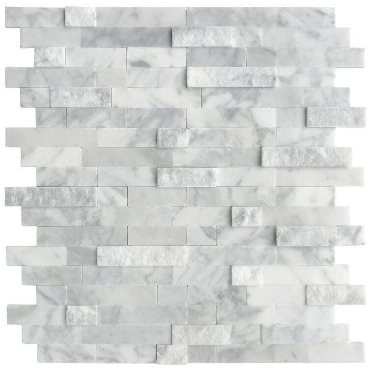 3D 11.5" x 10.7" Natural Stone Peel & Stick Mosaic Tile - White
