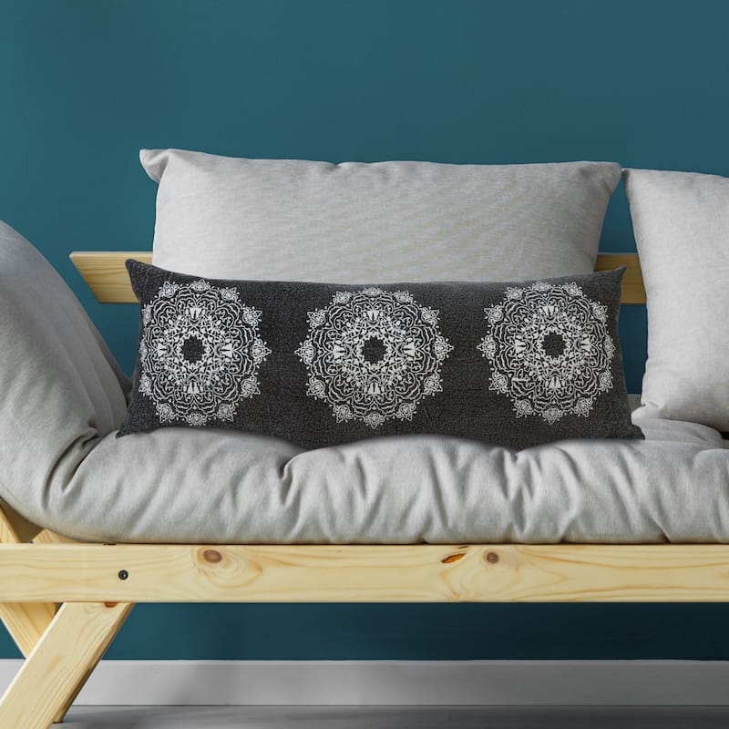 HomeRoots 14" X 36" Jet Black And White 100% Cotton Geometric Zippered Pillow