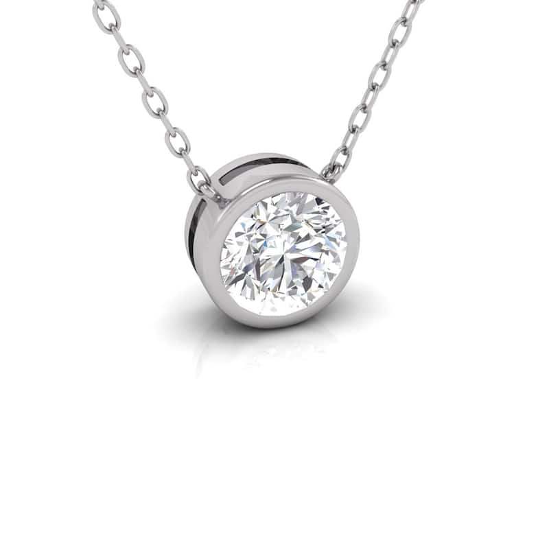 Marquee Lab Grown 1/2 Carat Round Bezel Set Diamond Solitaire Pendant in 14K White Gold