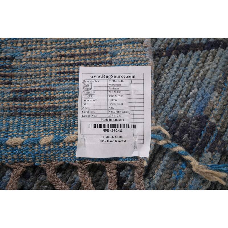 Blue Trellis Moroccan Area Rug Handmade Wool Carpet - 6'0"x 9'8"