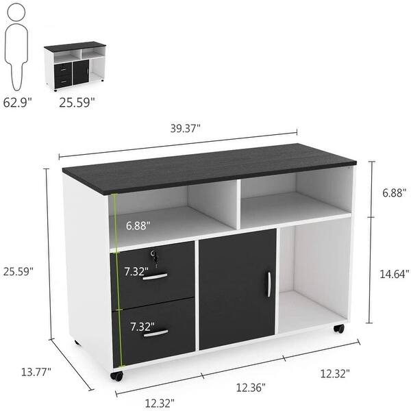Shop Mobile Lateral Filing Cabinet With Locks And Wheels 2 Drawers Black White Overstock 31422298