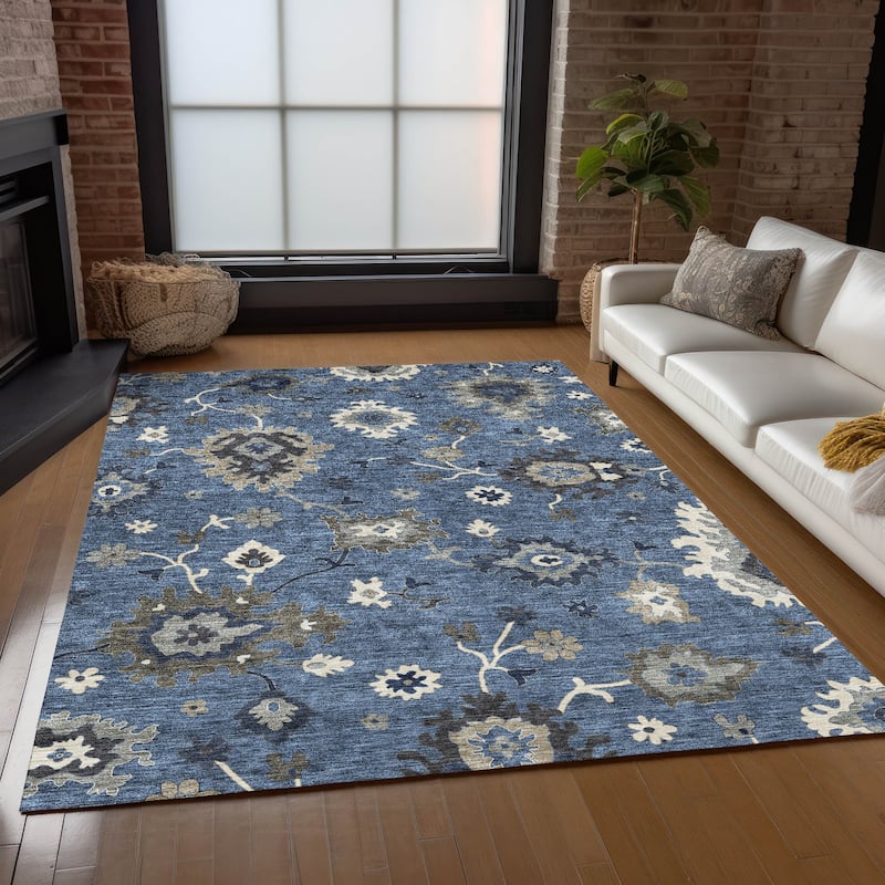 Machine Washable Indoor/ Outdoor Chantille Traditonal Kashan Rug