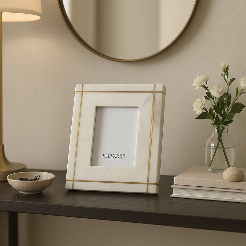 Marble Stone Frame with Inlaid Detail Modern Glam Decorative Accent