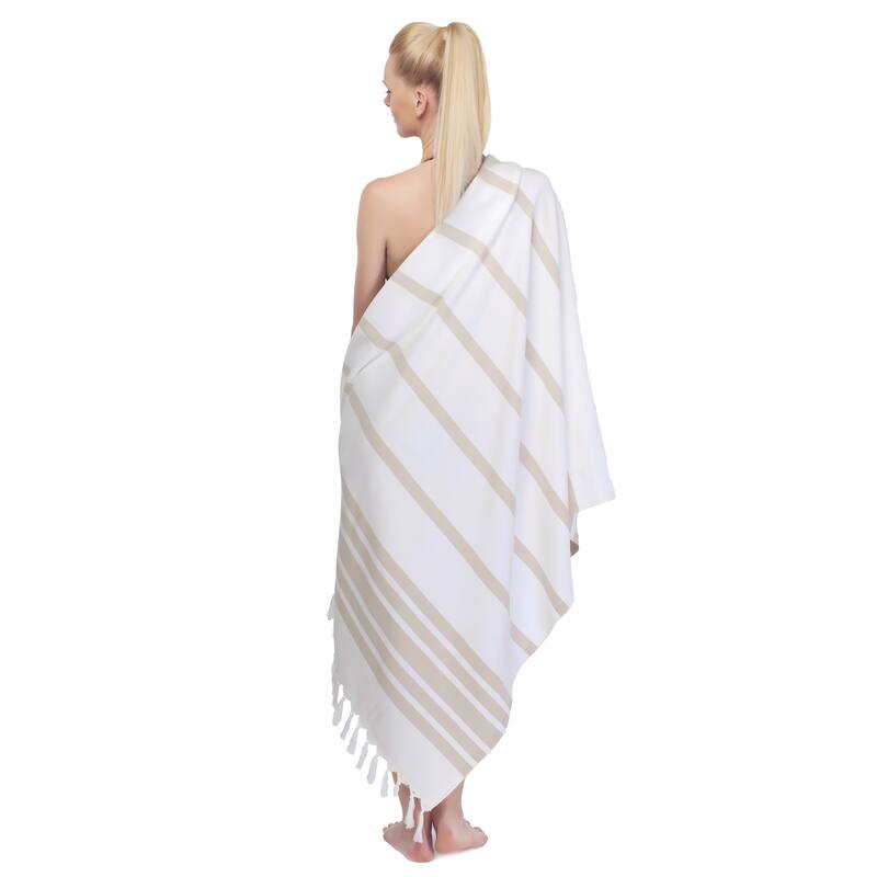 Authentic Hotel and Spa Turkish Cotton Herringbone Pestemal Beach Towel (Set of 2)