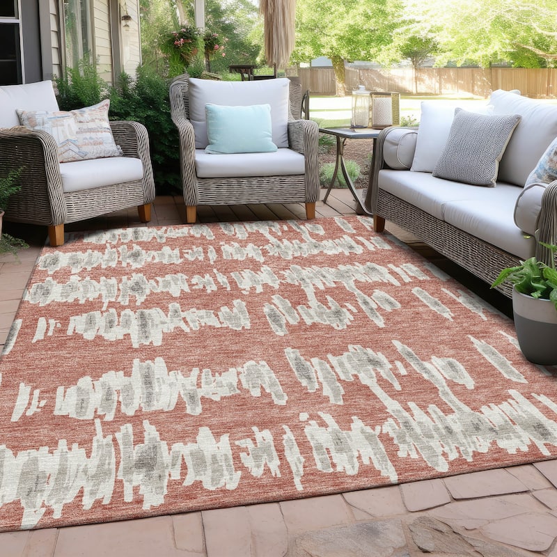 Machine Washable Indoor/ Outdoor Chantille Abstract Contemporary Rug - Salmon - 9' x 12'