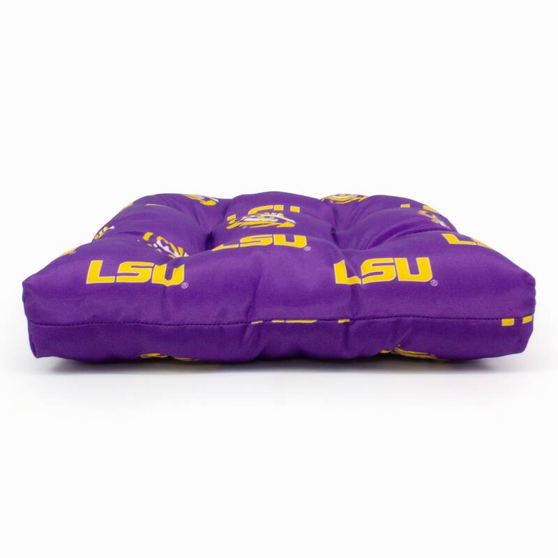 LSU Tigers Indoor / Outdoor Seat Cushion Patio D Cushion 20" x 20", 2 Tie Backs - 20" x 20" x 3"