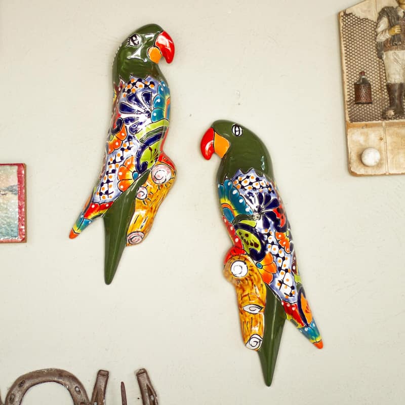 Novica Handmade Parrot Friends Ceramic Wall Sculptures (Pair)