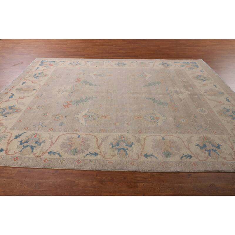 Earth Tone Transitional Oushak Area Rug Hand-Knotted Wool Carpet - 7'9" x 9'8"