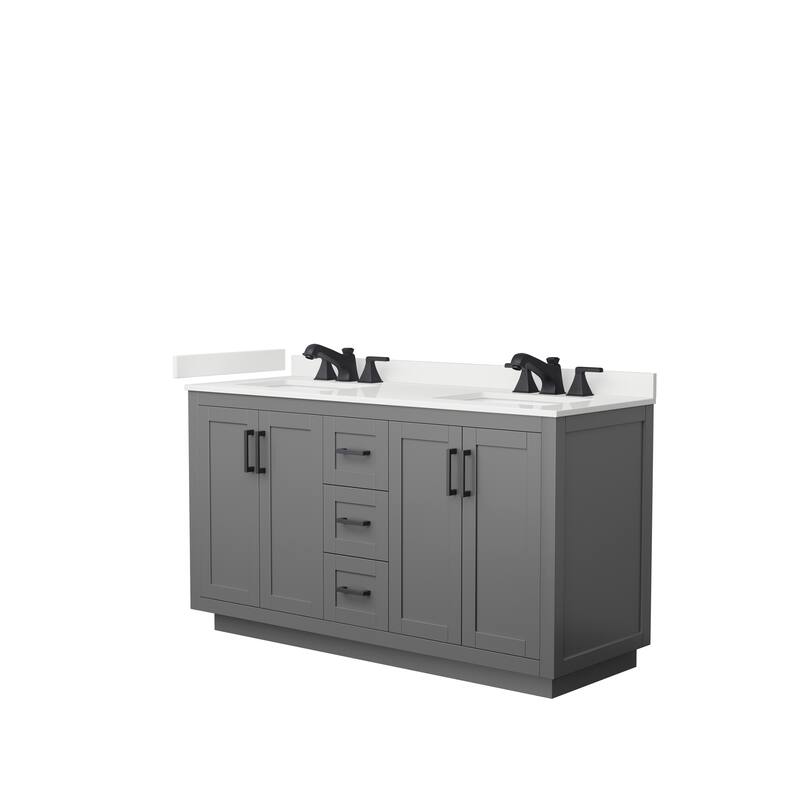 Miranda 60-inch Double Vanity, Quartz Top - Dark Gray, Black Trim, White Quartz Top