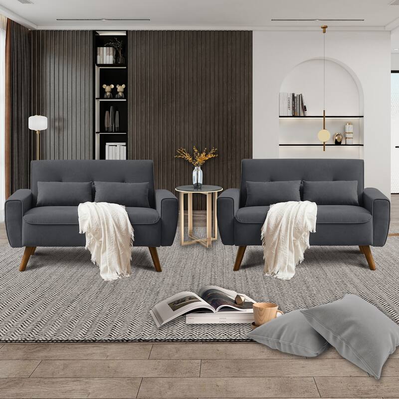 48.82" Small Tufted Loveseat Sofa 2 Set with Tapered Wood Legs