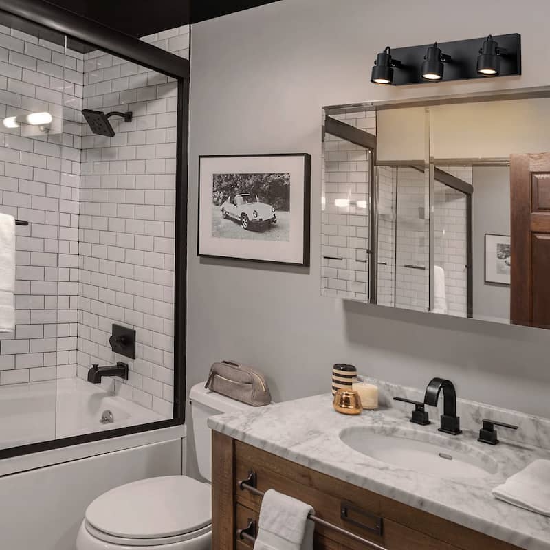 Modern 3-Light Rotatable Vanity Light Bathroom Wall Sconce - Black