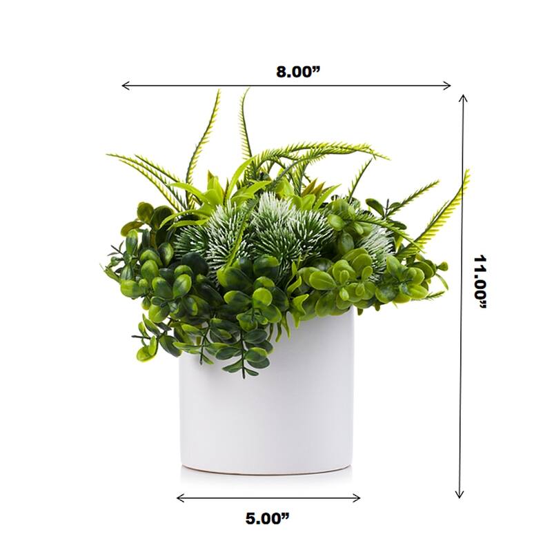 Enova Home Artificial Mixed Eucalyptus Grasses Fake Plants Arrangement in White Ceramic Vase for Home Office Decoration