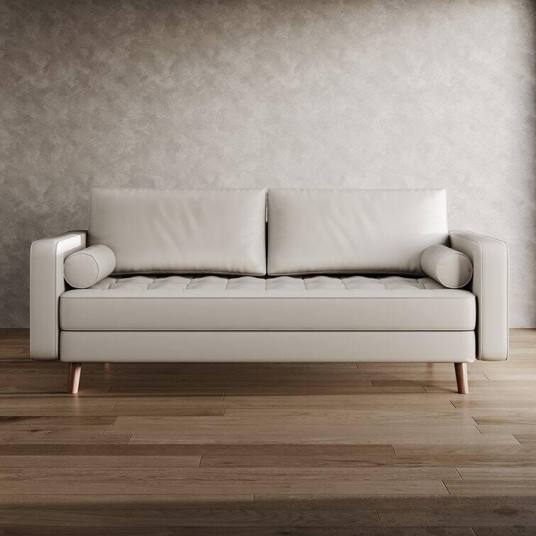 Stateside Upholstered Leather Square Arm Sofa Couch 70''