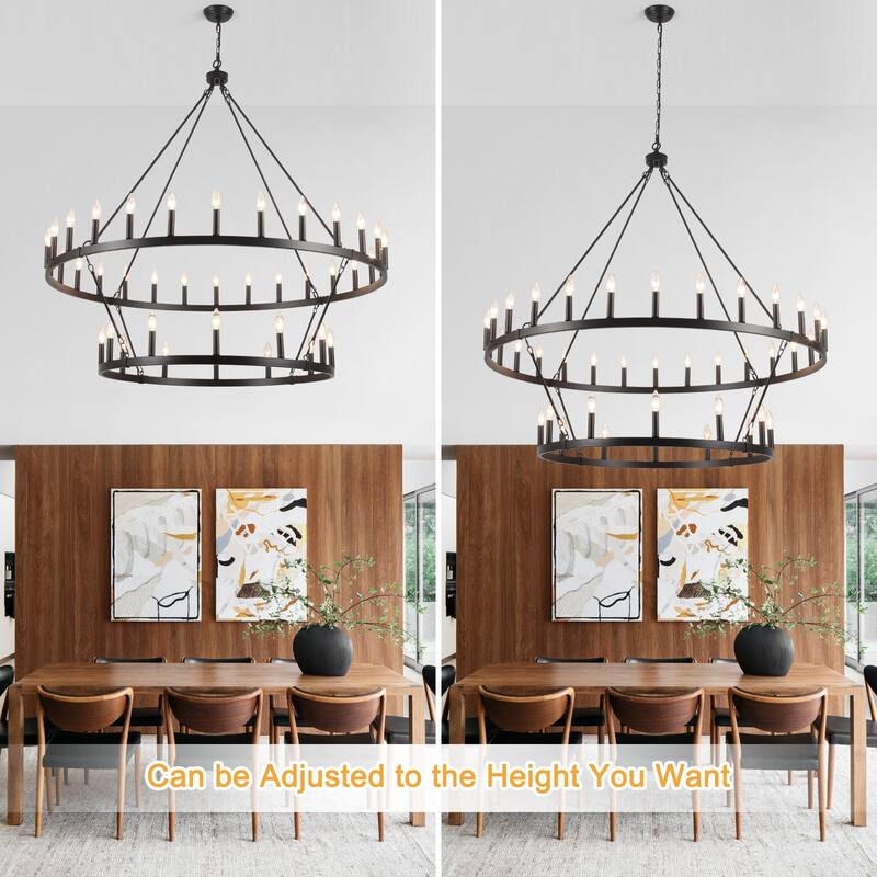 40-Light Candlestick Circle Wagon Wheel Chandelier 2-Tier Farmhouse Chandelier Lighting for Kitchen Island
