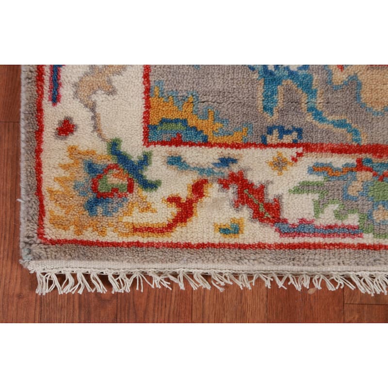 Gray Ivory Oushak Oriental Rug Handmade Wool Carpet - 2'7" x 6'0"