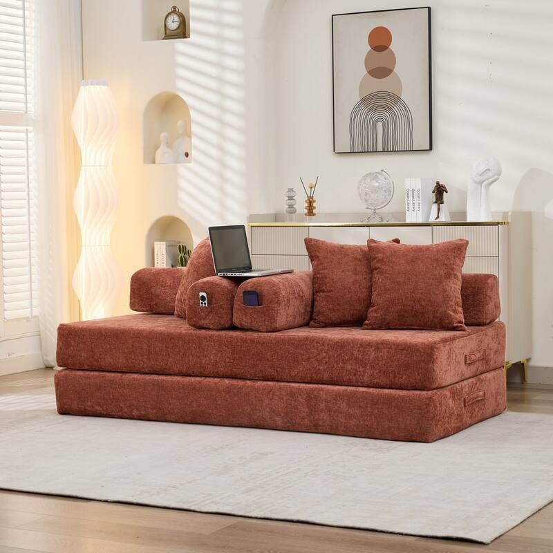 Roomfitters Folding Sofa Bed with 3 Pillows, Convertible Floor Lounger Sleeper Couch for Living Room and Guest Room