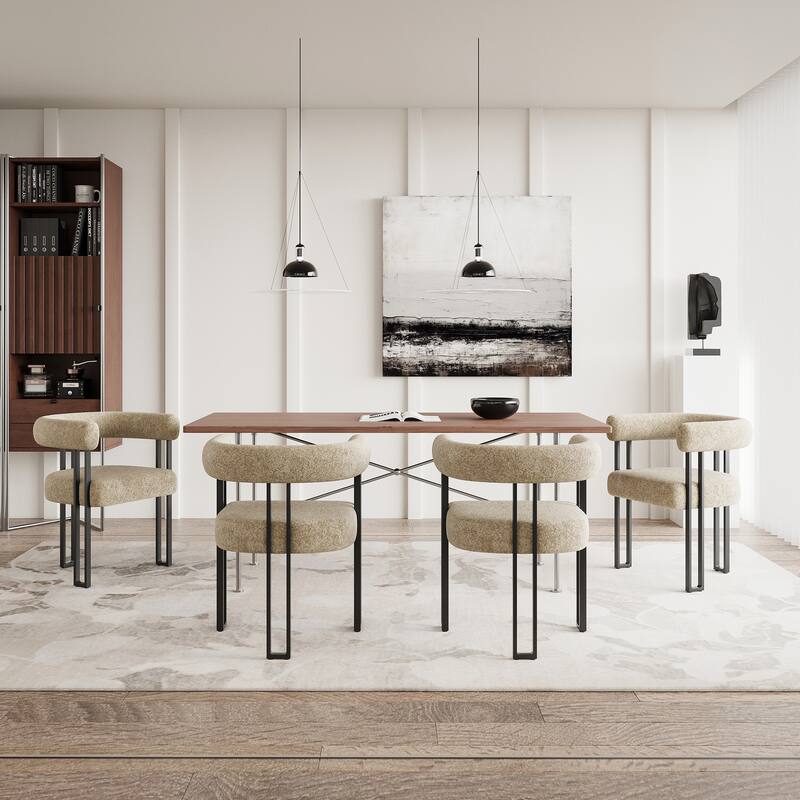 Set of 2 Upholstered Dining Arm Chairs, Bouclé Fabric Accent Chairs with Metal Frame, with Cushioned Seat & Back