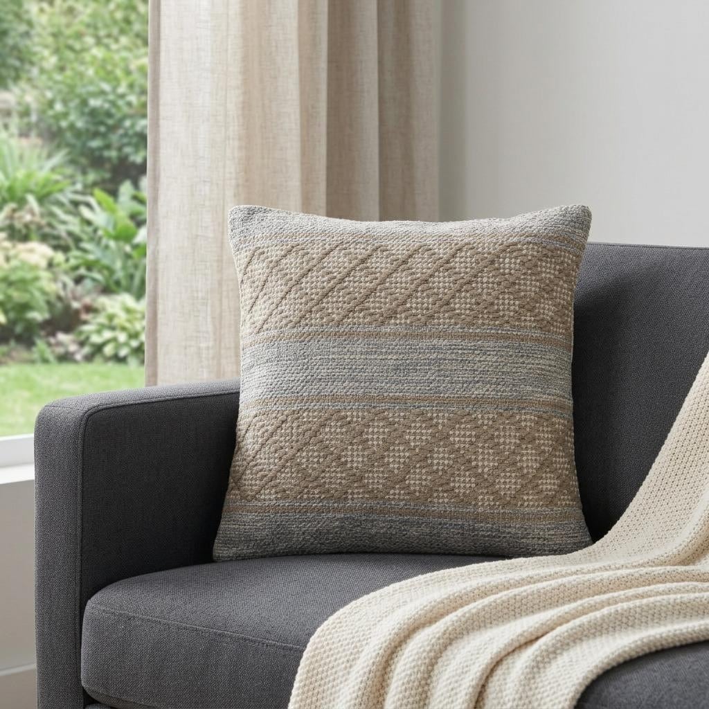 HomeRoots 20" Beige And Gray Cotton Geometric Throw Pillow