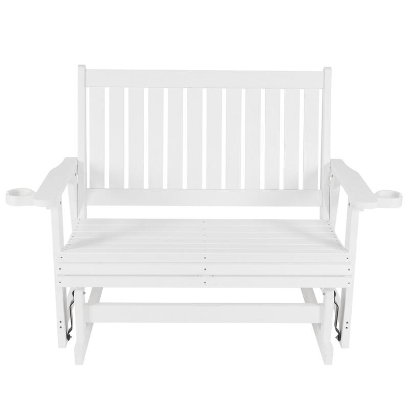 HIPS Patio Glider 2-Seat with Cup Holders, Heavy Duty 900 LB, All-Weather Resistant