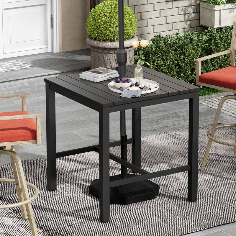 Outdoor Aluminum Bar Table with Umbrella Hole 37.4" Height Square Bistro Table