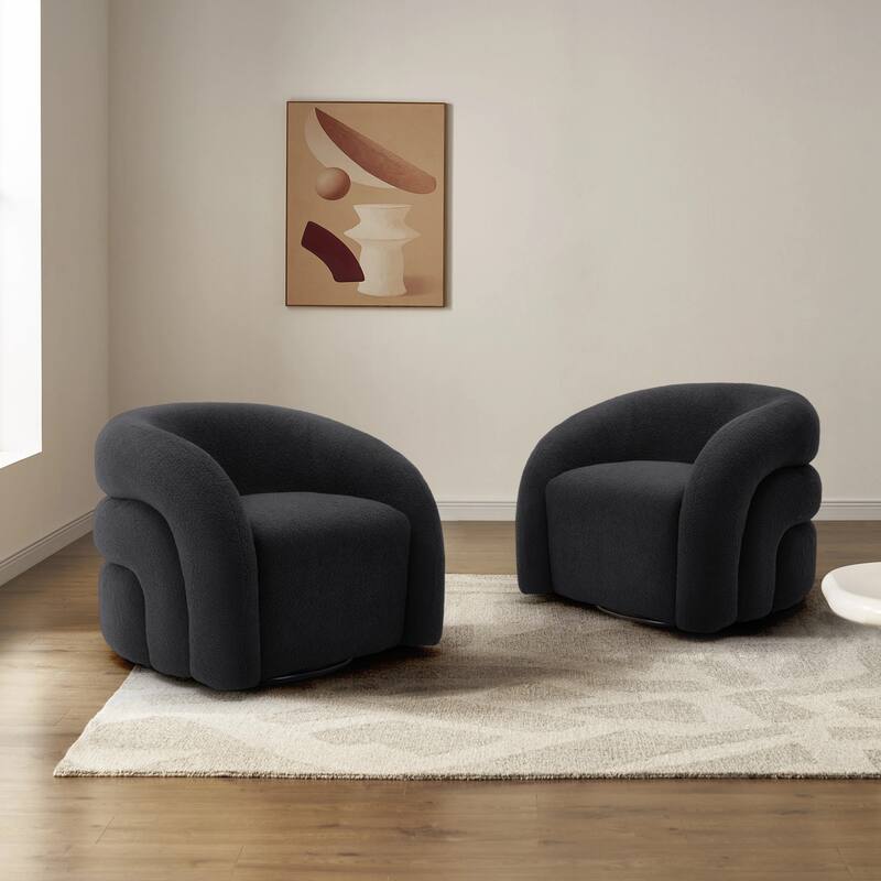 Set of 2 Boucle Upholstered Swivel Accent Barrel Chairs