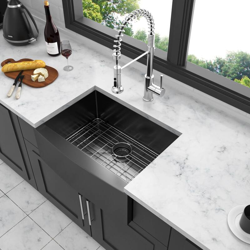 24 inch Gunmetal Black Farmhouse Sink Apron Front Kitchen Sink - 24x21x10 inch
