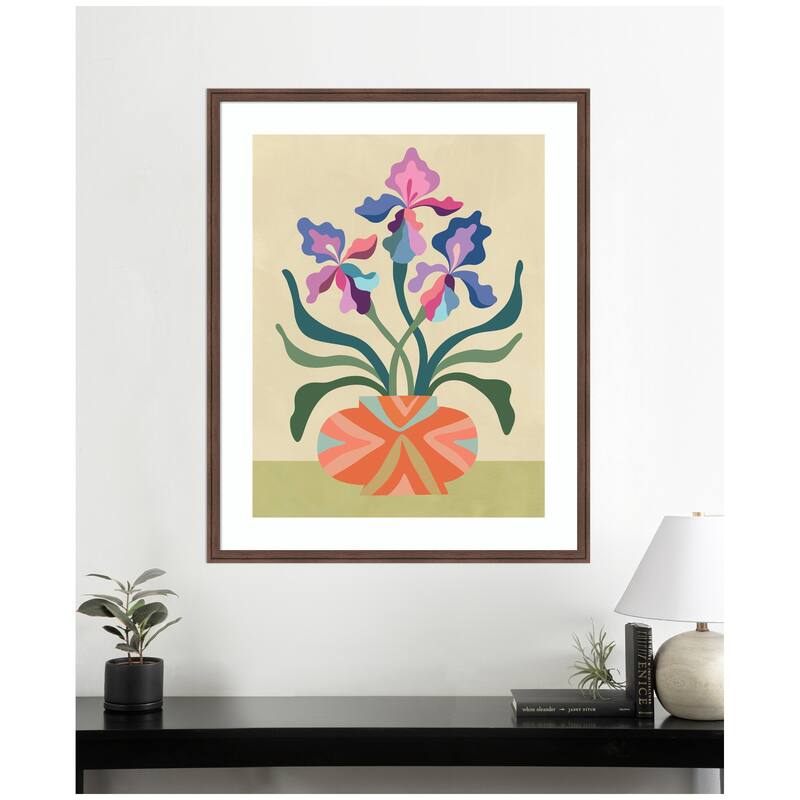 Kate and Laurel Framed Art Iris and Vase by Rachel Lee