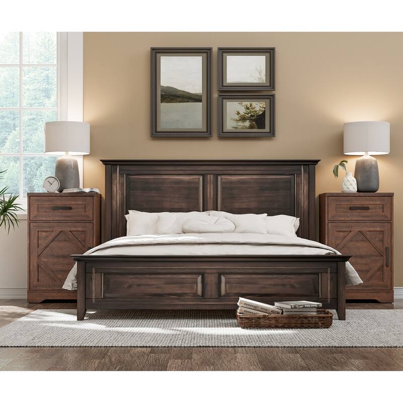 WAMPAT 2 Pack End Table with 1 Drawer & Door for Living Room