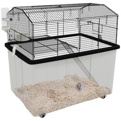 PawHut Hamster Cage, Gerbil Cage 2 Tier with Wheels, Deep Bottom, Ramp, Food Dish, Water Bottle, for Dwarf Hamster, Black