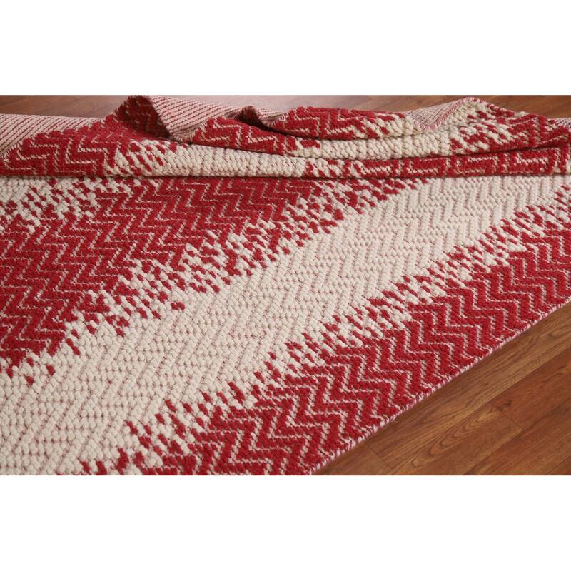 Hand Knotted Oriental 100% Wool Carpet Modern Chevron Red Moroccan Area Rug - 7' 0'' X 5' 1''