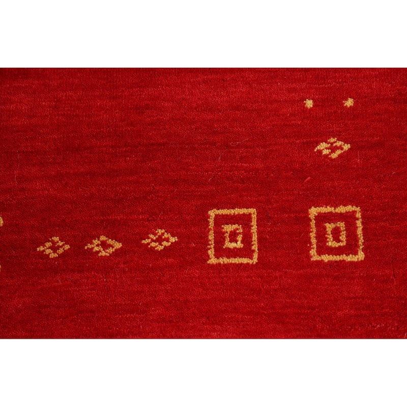 Red Gabbeh Oriental Area Rug Hand-Knotted Modern Wool Carpet - 5'7"x 7'9"