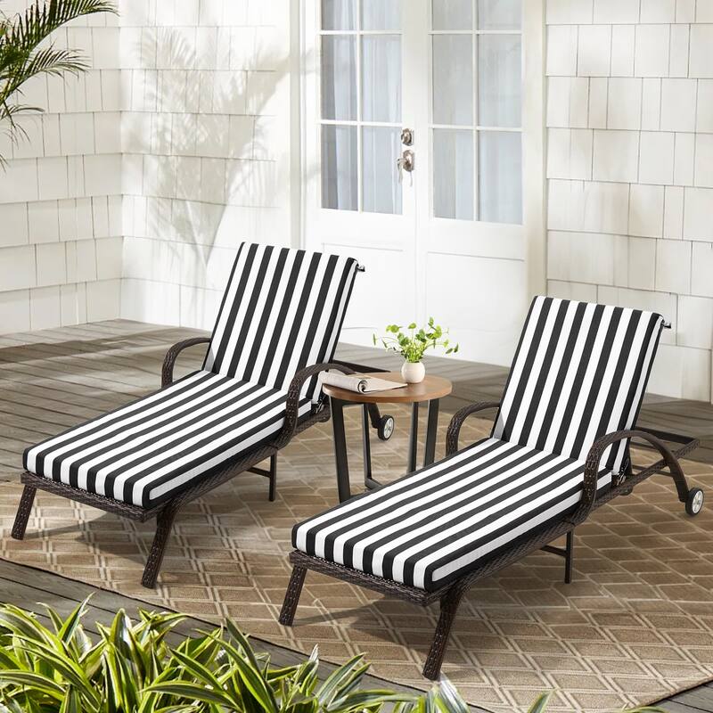 Outdoor Patio Lounge Chair Cushion - Waterproof, UV-Resistant, Striped Design with Removable Cover, Adjustable Straps