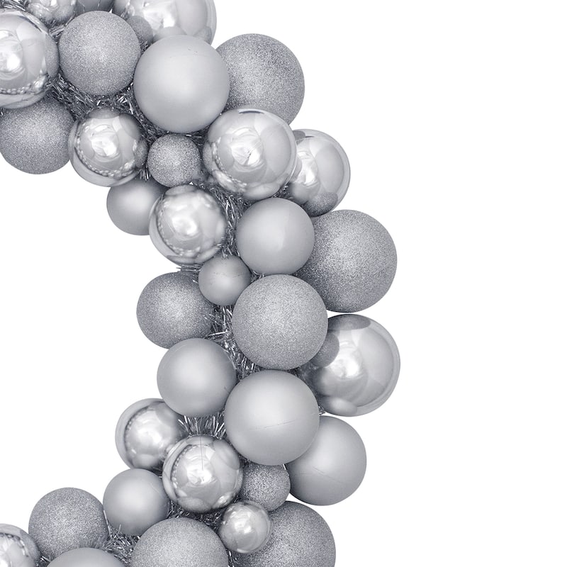 Silver Splendor 3-Finish Shatterproof Ball Christmas Wreath 24-Inch