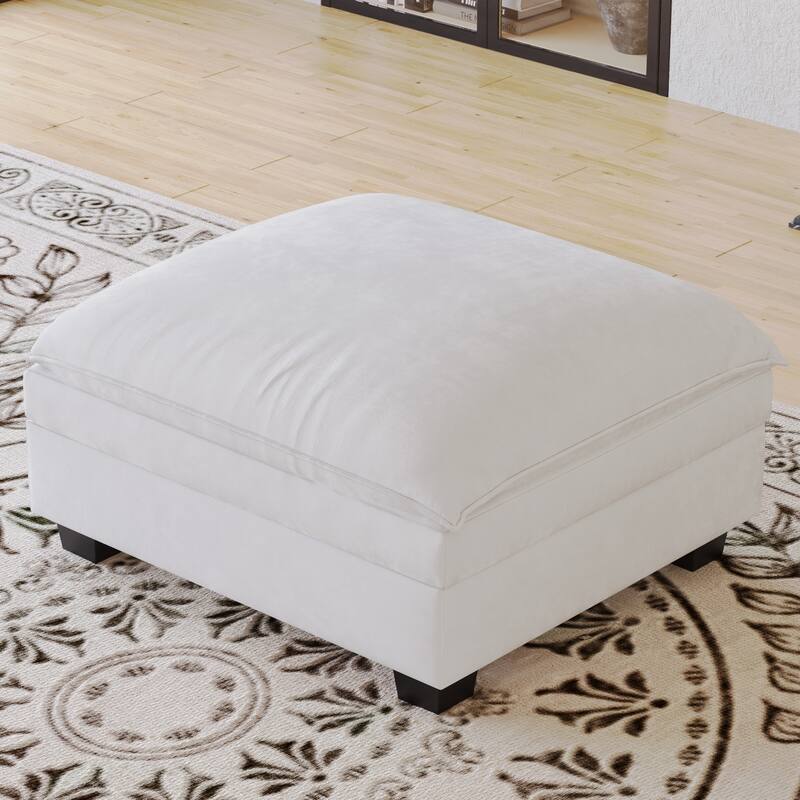 L-Shaped Sectional Sofa with Movable Ottoman, Fabric Upholstered 3 Seater Sofa, Deep Seat Sofa with Side Pockets