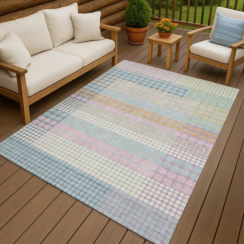 Machine Washable Indoor/ Outdoor Casual Dotty Chantille Rug - Sky - 10' x 14'