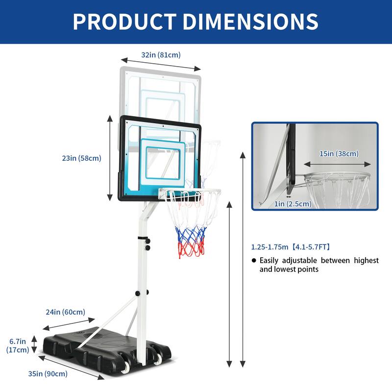 Moasis Adjustable Height Portable Basketball Hoop Stand 4.1-5.7ft/3.4-8.5ft - Blue