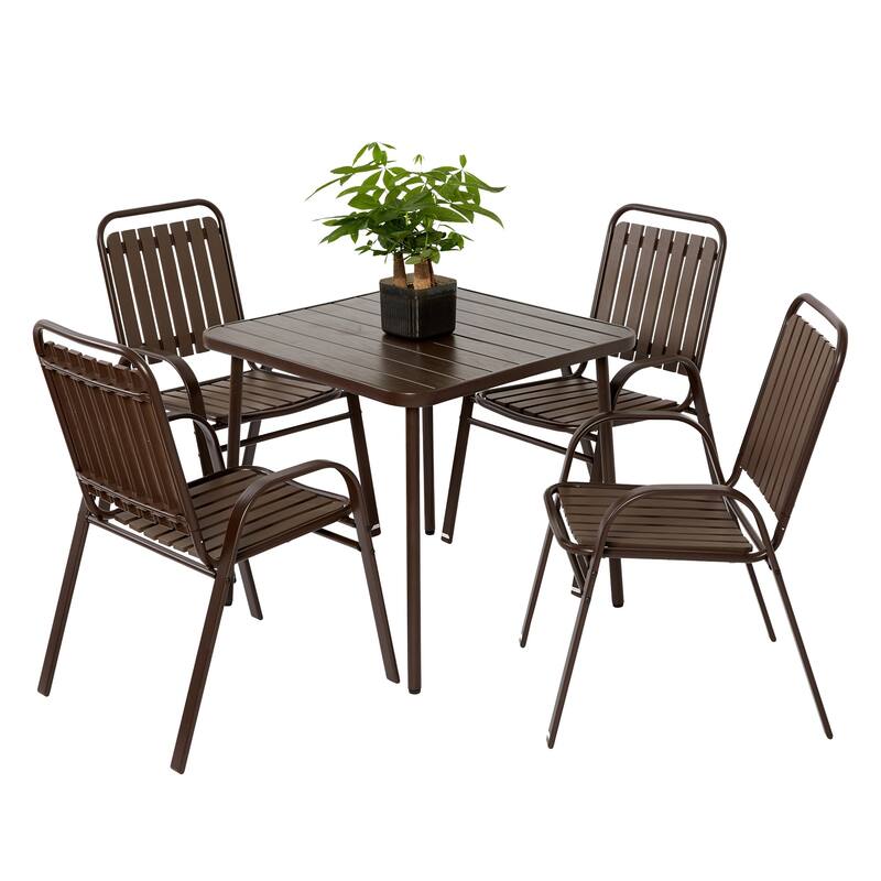 5-Piece Plastic Chair & Steel Table Outdoor Dining Set